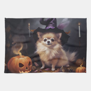 Pomeranian Pumpkins Halloween Scary  Tea Towel