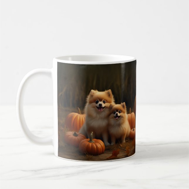 Pomeranian Puppy Autumn Delight Pumpkin Coffee Mug (Left)