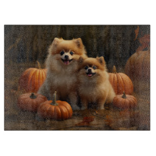Pomeranian Puppy Autumn Delight Pumpkin Cutting Board