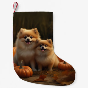 Pomeranian Puppy Autumn Delight Pumpkin Small Christmas Stocking
