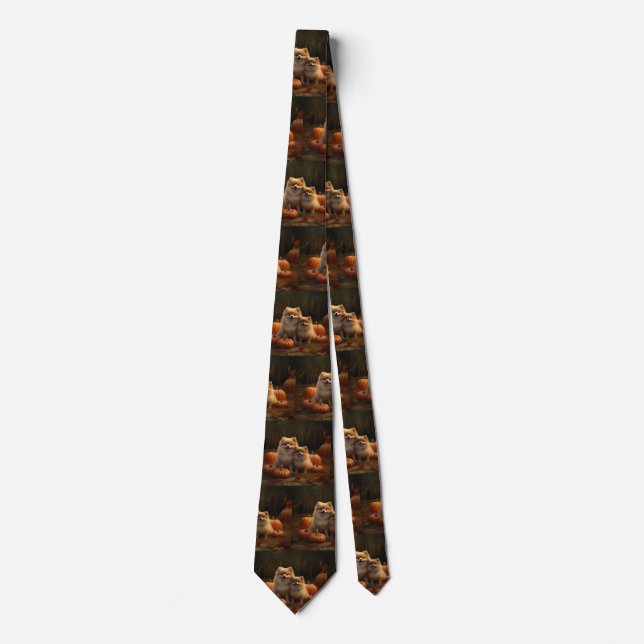 Pomeranian Puppy Autumn Delight Pumpkin Tie (Front)