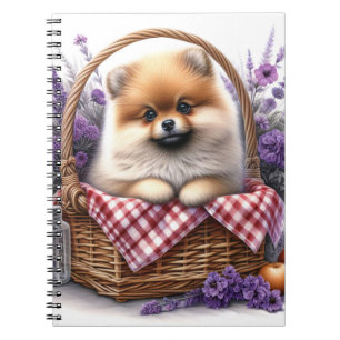 Pomeranian Puppy Dog Watercolor Wildflower Picnic Notebook