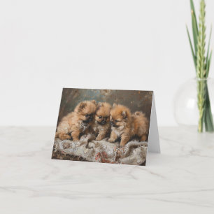 Pomeranian Puppy Trio Vintage Blank Card