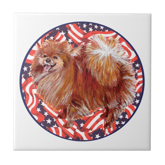 Pomeranian Red White & Blue Ceramic Tile (Front)