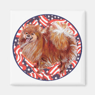 Pomeranian Red White & Blue Magnet