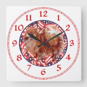 Pomeranian Red White & Blue Square Wall Clock