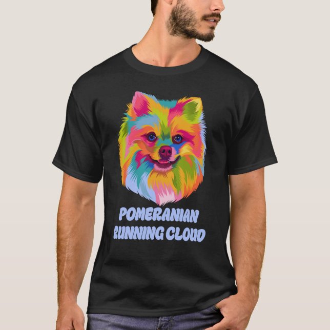 Pomeranian Running Cloud Dog Humour Pets Pom Pom T-Shirt (Front)