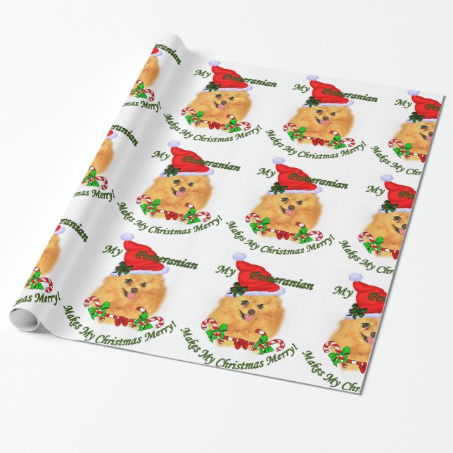 Pomeranian Santa Christmas Wrapping Paper (Unrolled)