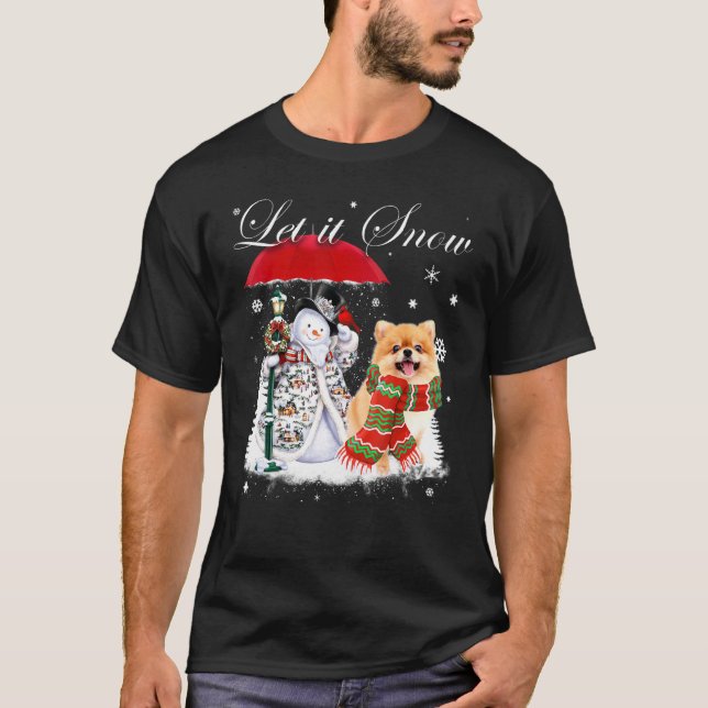 Pomeranian Santa Dog Christmas Snowman Xmas Pajama T-Shirt (Front)