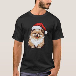 Pomeranian Santa Hat Christmas Pom Dog Lovers Mum  T-Shirt