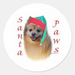 Pomeranian Santa Paws Classic Round Sticker