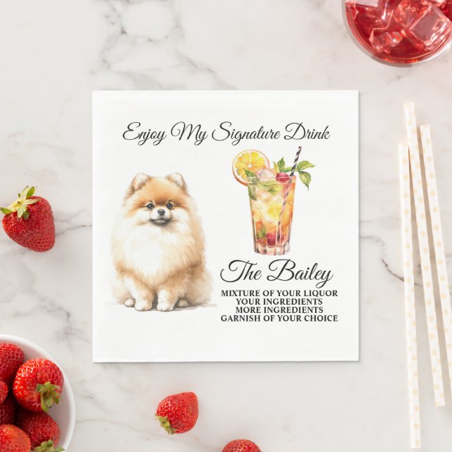 Pomeranian Signature Drink Wedding Pet Napkin (Insitu)