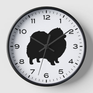 Pomeranian Silhouette with Numbers and Minutes Clock