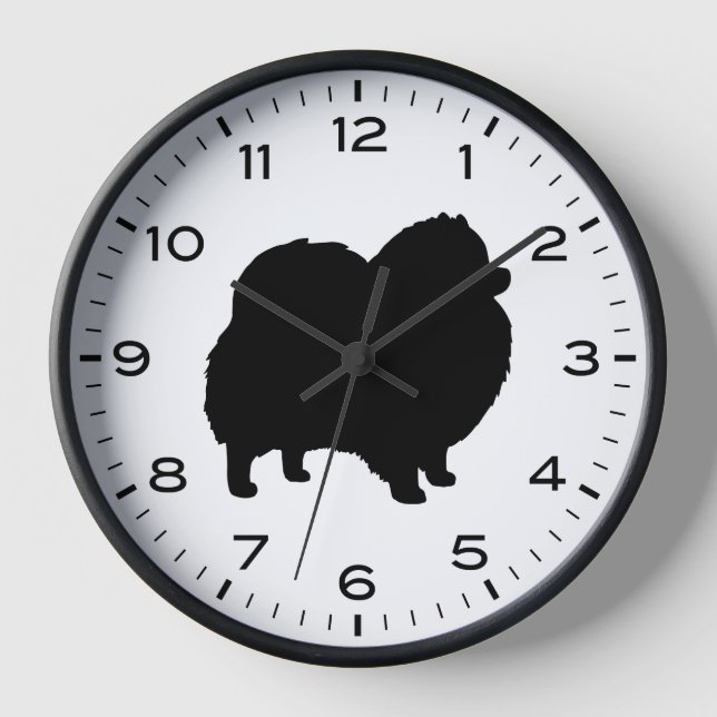 Pomeranian Silhouette with Numbers and Minutes Clock (Front)