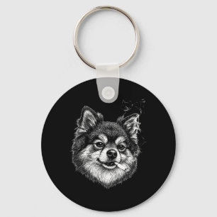 Pomeranian Smoking Cigarette Humour Dog Meme Key Ring