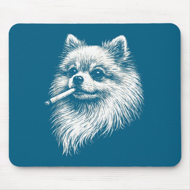 Pomeranian Smoking Meme Dog Illustration Mouse Pad (Front)