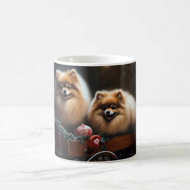 Pomeranian Snowy Sleigh Christmas Decor Coffee Mug (Center)