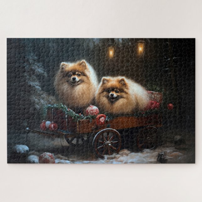 Pomeranian Snowy Sleigh Christmas Decor Jigsaw Puzzle (Horizontal)
