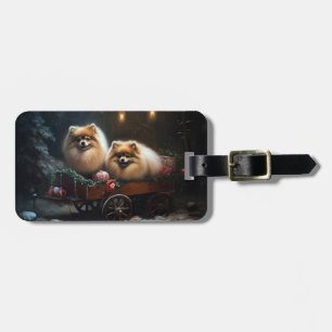 Pomeranian Snowy Sleigh Christmas Decor Luggage Tag