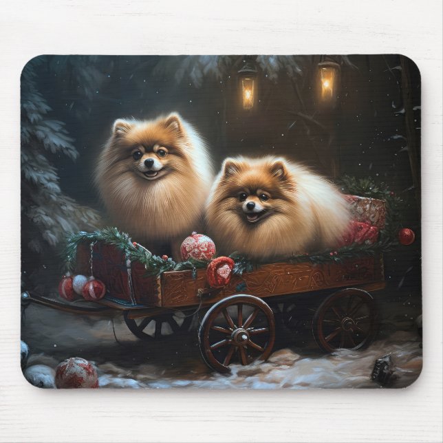 Pomeranian Snowy Sleigh Christmas Decor Mouse Pad (Front)