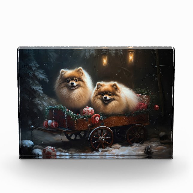 Pomeranian Snowy Sleigh Christmas Decor Photo Block (Front)