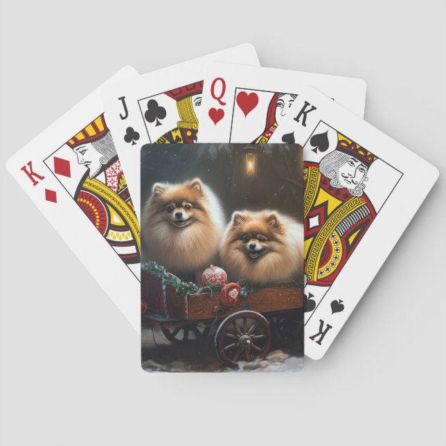 Pomeranian Snowy Sleigh Christmas Decor Playing Cards (Back)