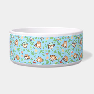 Pomeranian Spring Floral Dog Bowl Cute Pet Design