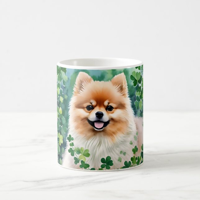 Pomeranian St Patrick's Day Clover Art Coffee Mug (Center)
