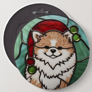 Pomeranian Stained Glass Christmas 6 Cm Round Badge