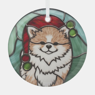 Pomeranian Stained Glass Christmas Tree Decoration