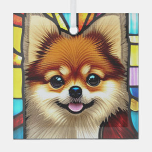 Pomeranian "Stained Glass"  Glass Tree Decoration
