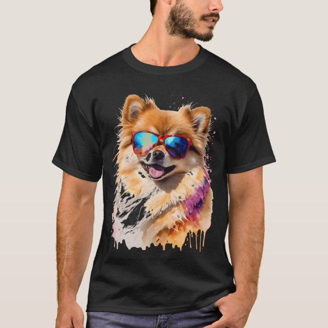 Pomeranian Sunglasses Dog Funny Animal funny T-Shirt (Front)