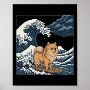 Pomeranian Surfing Japanese Wave _1 Poster