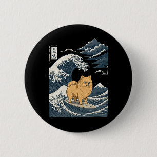 Pomeranian Surfing Japanese Wave _2 6 Cm Round Badge