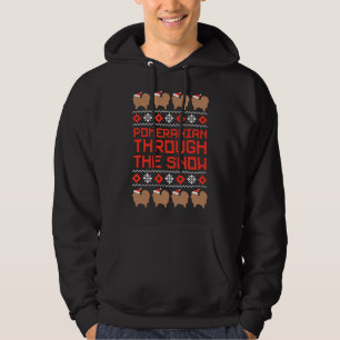 Pomeranian Through The Snow Red Funny Computer Hoodie