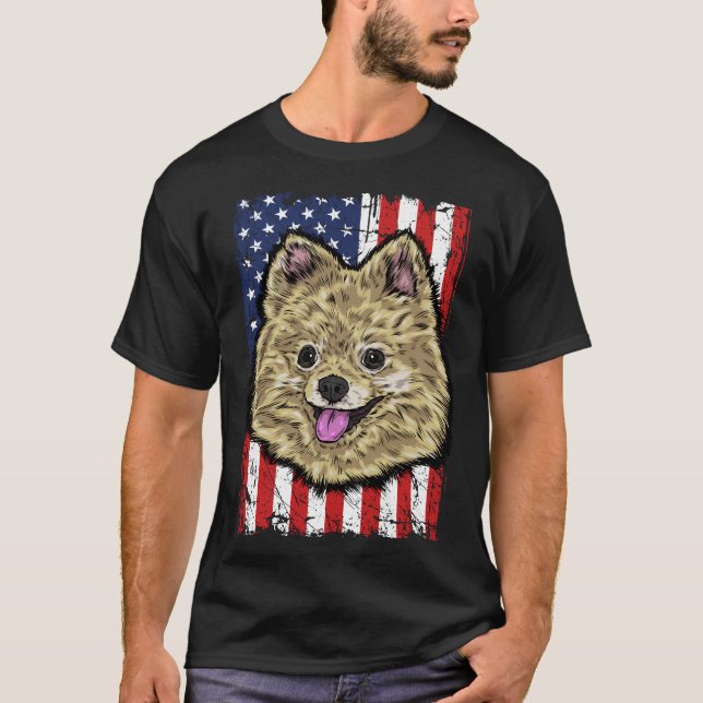 Pomeranian Usa Flag T-Shirt (Front)