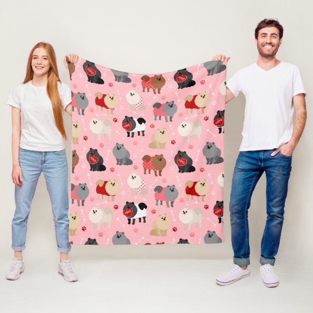 Pomeranian Valentine Pattern Fleece Blanket (In Situ)