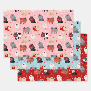 Pomeranian Valentine Pattern Wrapping Paper Sheet