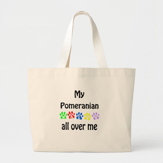 Pomeranian Walks Design Large Tote Bag (Front)