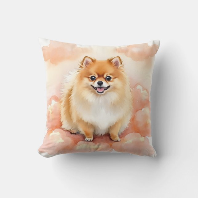 Pomeranian Watercolor Cloud Puff Art Cushion (Front)