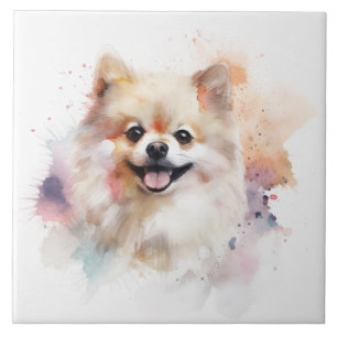 Pomeranian Watercolor Dog Ceramic Tile