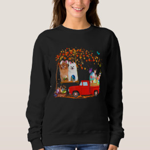 Pomeranian Wearing Bunny Ear Red Truck With Eggs Sweatshirt