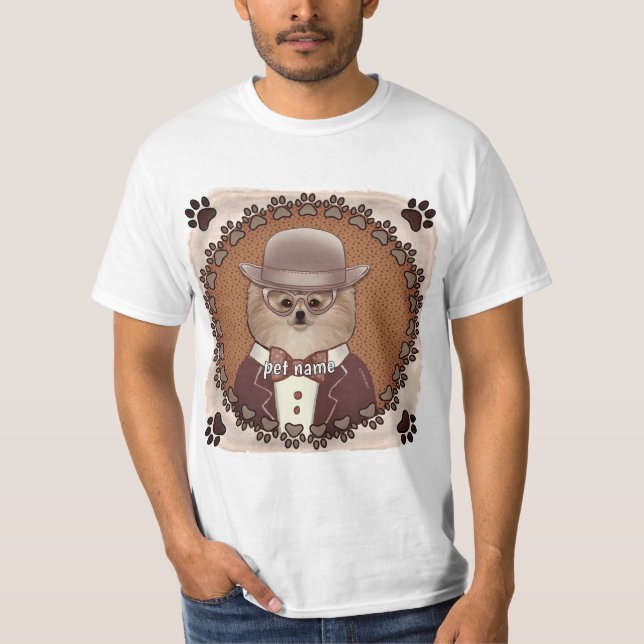 Pomeranian wearing glasses t-shirt  (Front)
