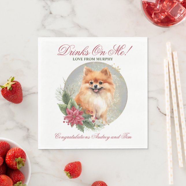 Pomeranian Wedding Napkins With Dogs Photo (Insitu)