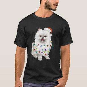Pomeranian White Santa Christmas Tree Lights Xmas  T-Shirt
