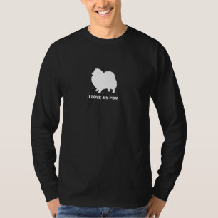 Pomeranian White Silhouette with Custom Text T-Shirt