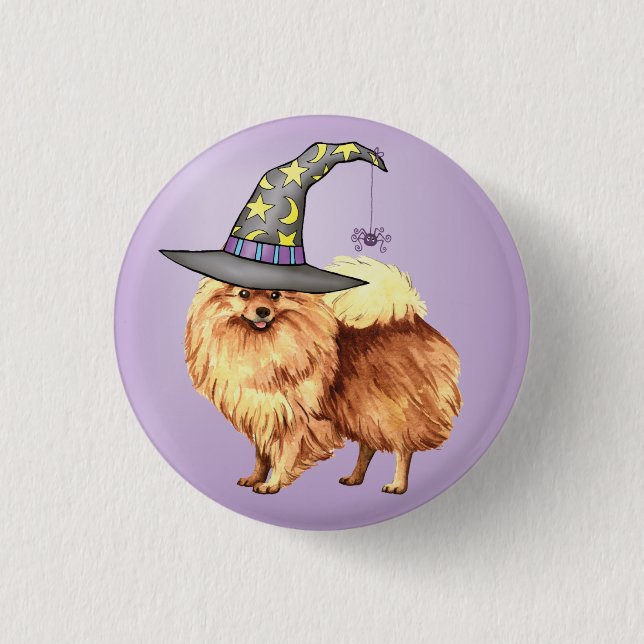 Pomeranian Witch 3 Cm Round Badge (Front)