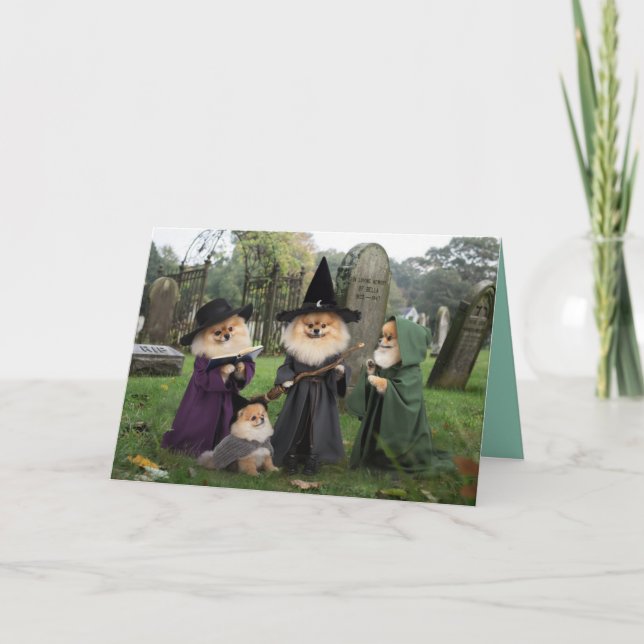 Pomeranian Witch Halloween Card (Front)