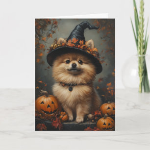Pomeranian Witch Halloween Holiday Card