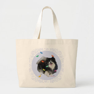 Pomeranian with Butterflies Large Tote Bag